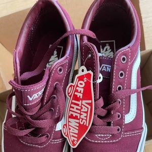 Burgundy and white vans, size 3 youth, never worn